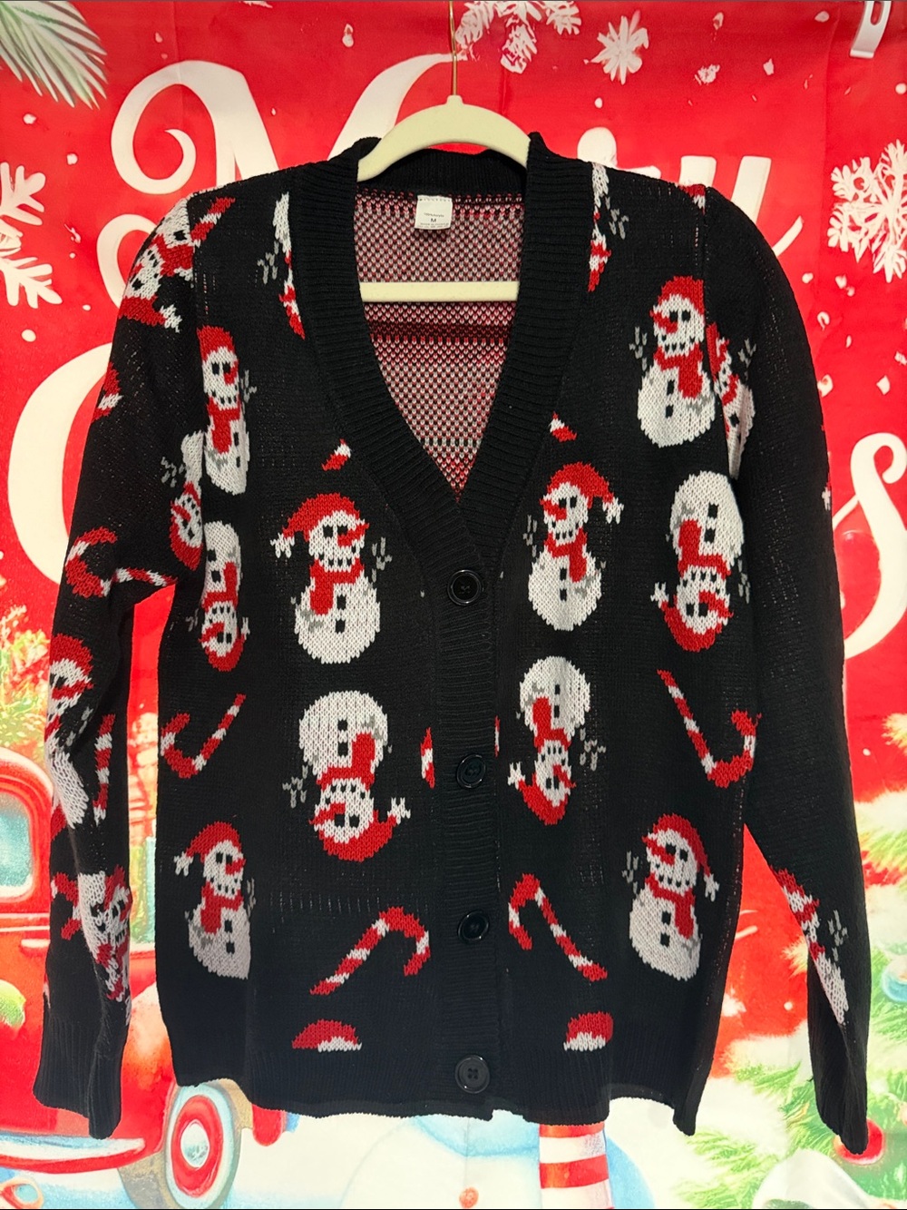 Men's Black Holiday Snowman Cardigan Sweater